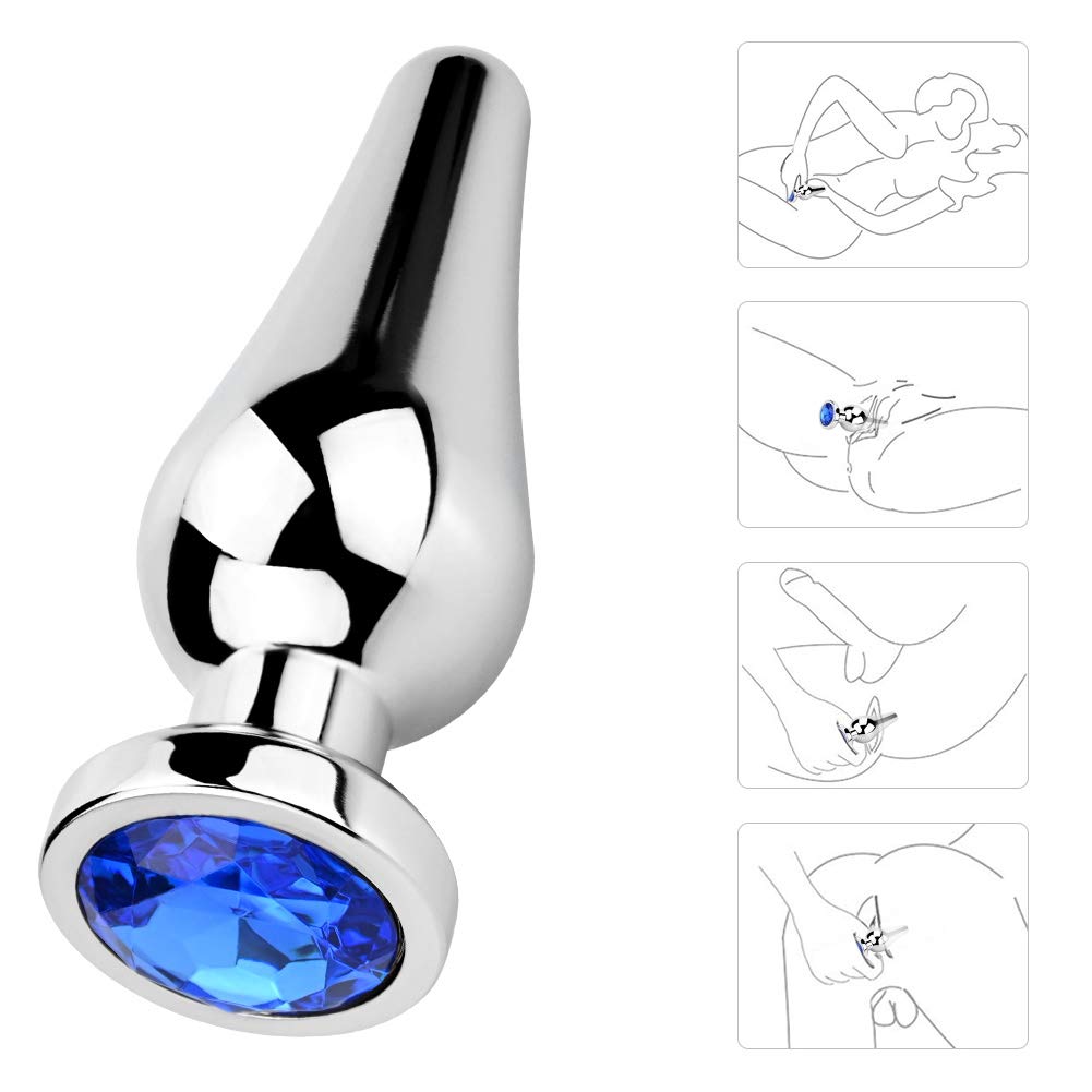 Roluck Juego de tapones anales con Stoss Set Pequeño, Mediano, Grande Buttplug Kit con Fantásticos colores Diamantes Fetisch (Azul, Juego de 3 piezas)
