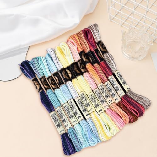 Image of 12 Skeins 105 Yards 6 Strands Embroidery Floss Colorful Gradient Thread Cross Stitch Variegated Friendship Bracelet String Cord Bulk Yarn Set for Bracelets Hand Sewing Making DIY Crafts