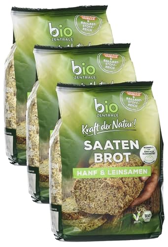 biozentrale Backmischung Saatenbrot Hanf & Leinsamen | 500 g Bio | schnell & einfach zuzubereiten | ballaststoffreich, Proteinquelle | ohne Mehl & ohne Hefe (Packung mit 3)