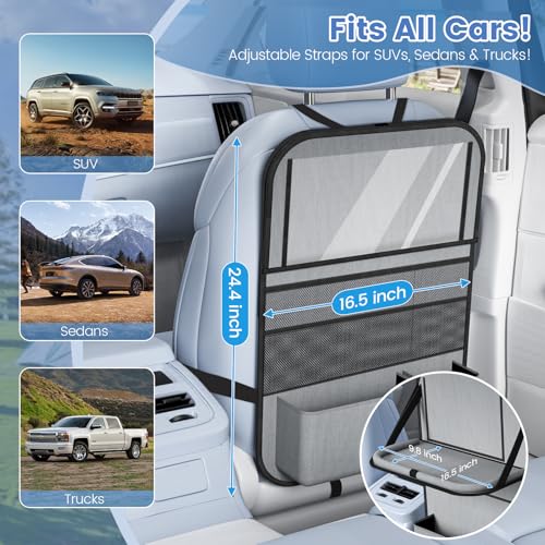 Image of 2PACK-Car Backseat Organizer with Touch Screen Tablet Holder,9 Storage Pockets Storage Organizer with Foldable Food Tray, Protector Kick Mats for Kids, Travel Accessories Organizer (Grey)