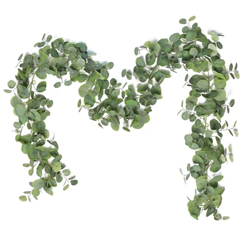 MEIVINES Künstliche Eukalyptus Girlande 1Stück 195cm Hängepflanze Grün Eukalyptus Deco Efeu Künstlich Girlande Eukalyptus Tanne Kunstpflanze Girlande für Hochzeit Tischdeko Türgirlande (Grün, 1 stück)