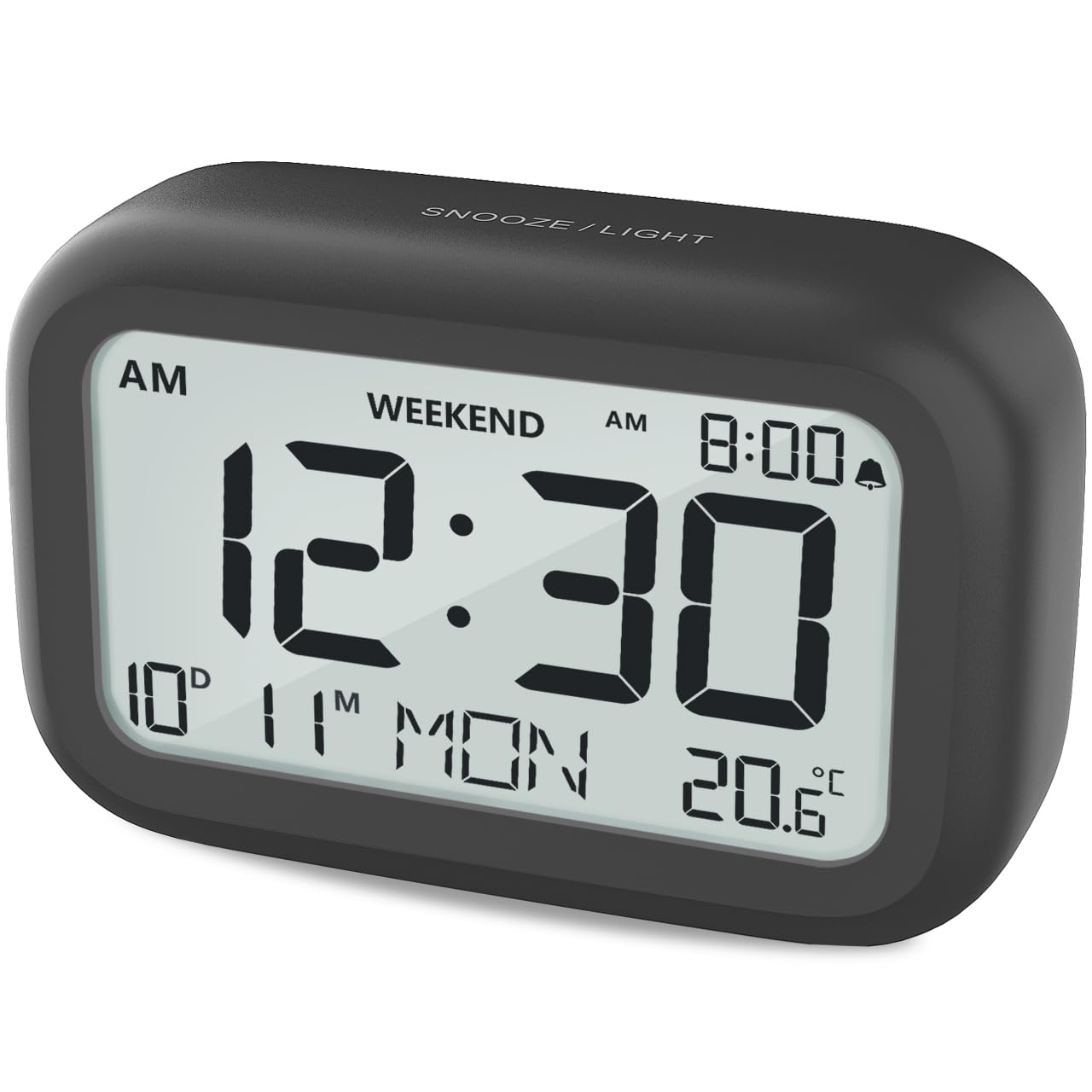 DOOMAY Digital Alarm Clock Bedside - Battery Powered Clock with LCD Display Volume Adjustable Snooze and Weekend Mode for Bedroom Office Desk Travel (Black)