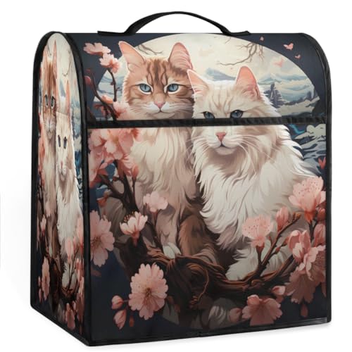 Coffee Maker Cover Flower Cat Kitchen Appliance Covers Small Appliance Covers Blender Cover Juicer Cover Dust Covers for Kitchen Appliances with Top Handle and Pockets,Washable,C822