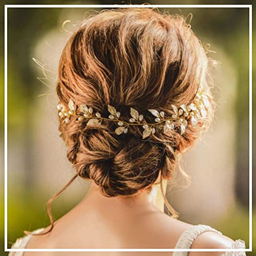 Serre-tête Feuilles en Or Rose Bandeau à Cheveux Feuilles d'or Rose Mariage de Bande de Cheveux pour Mariée ou Demoiselle d'honneur, Accessoires pour Cheveux de Soirée pour Femmes, 47 cm, Or Rose Cover