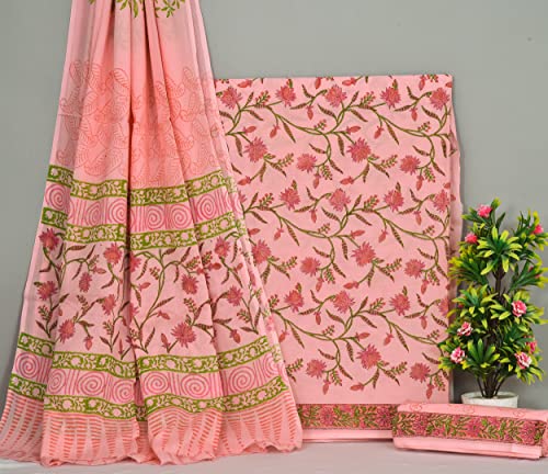 Image of NISHIRE Women's Cotton Jaipuri Hand Block Print Unstitched Suit Material with Cotton Mulmul Dupatta