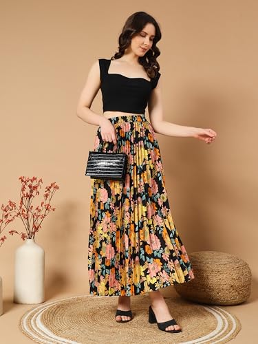 Image of KZULLY | Floral Printed Maxi Skirt | Comfortable Elastic Waist | Stylish Morden and Comfortable Looking | Fashionable and Modern Look Perfect for Any Event| Polyester, Crepe| for Women
