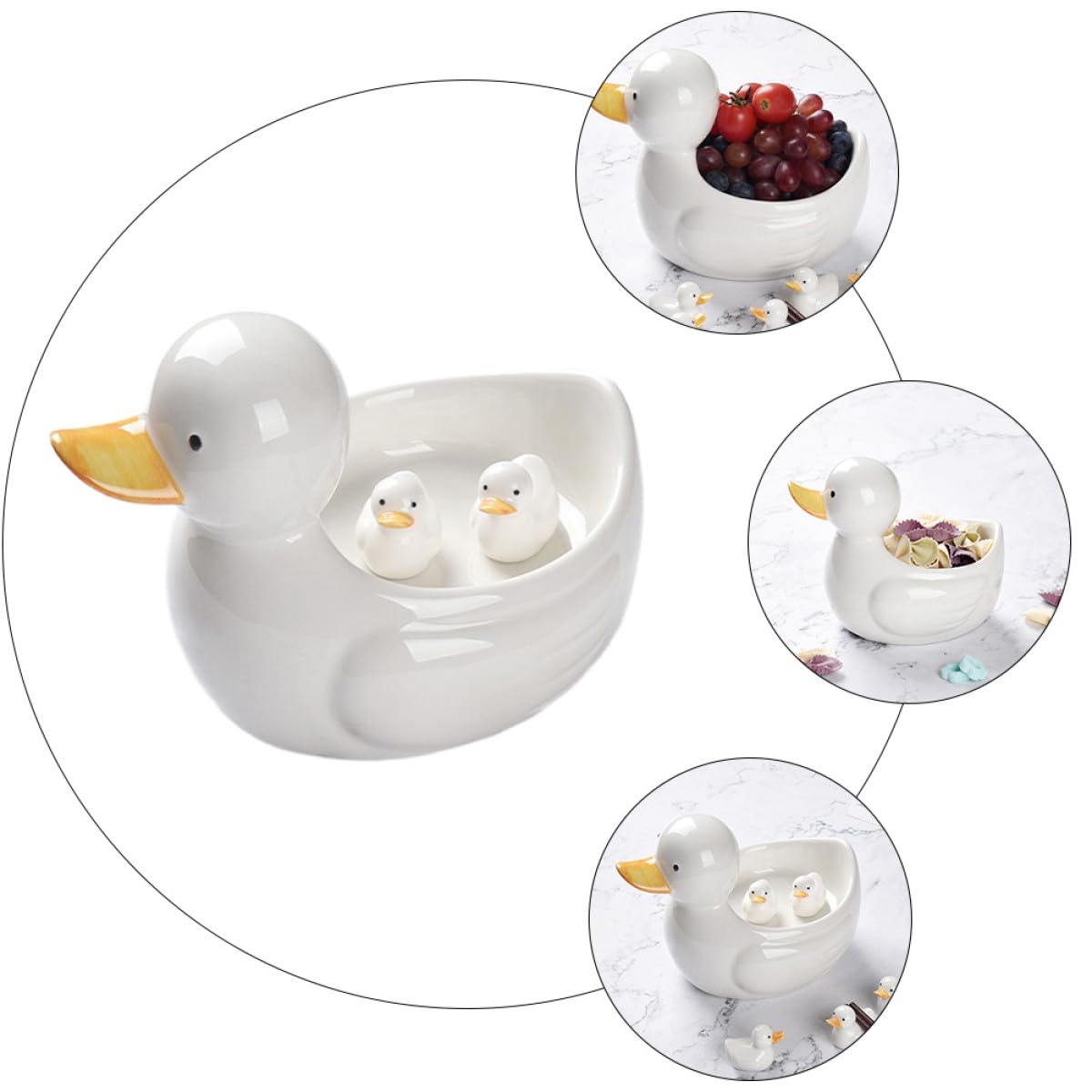 Support à Baguettes en Céramique Blanc avec Bol de Canard, Repose-Baguettes Créatif Lisse et Solide Cuisine et Décoration de Table