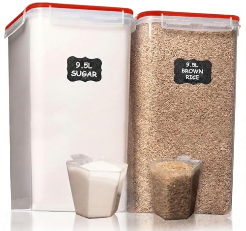 Image of Shazo 2 PC (9.5L | 321 Oz) Extra Large Bulk Food Storage Containers with Airtight Lids for Flour, Sugar, Rice, Cereal & Pasta - Leakproof, BPA-Free Plastic Canisters for Kitchen & Pantry Organization