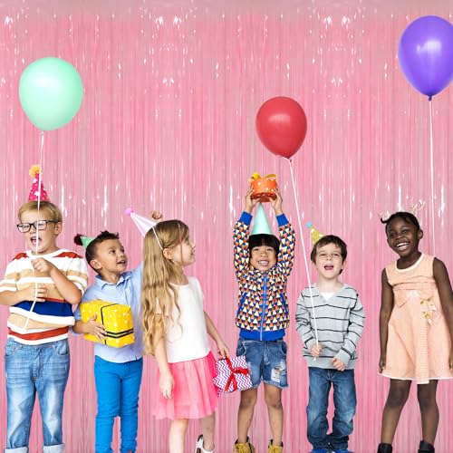Image of GOER 3.2 ft x 8.2 ft Metallic Tinsel Foil Fringe Curtains Party Photo Backdrop Party Streamers for Birthday,Graduation,New Year Eve Decorations Wedding Decor(1 Pack,Candy Pink)
