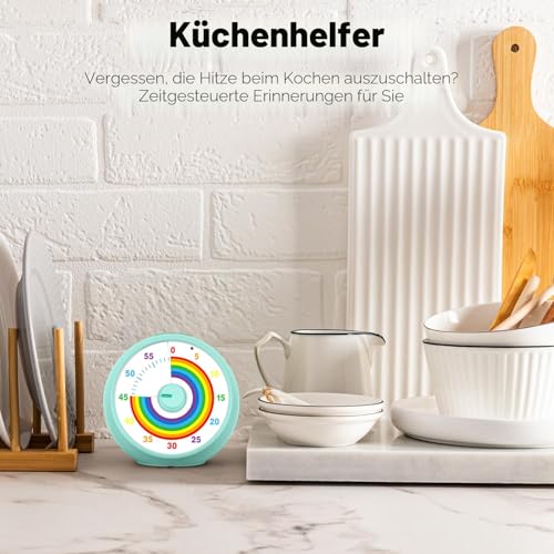 Visueller Timer für Kinder, 60-Minuten Countdown für Klassenzimmer Büro Küche, Schreibtisch Timer Kinder Zeitmanagement Tools mit leisem Betrieb, Tomato Time Tool Regenbogenmuster (Tiffany) 5