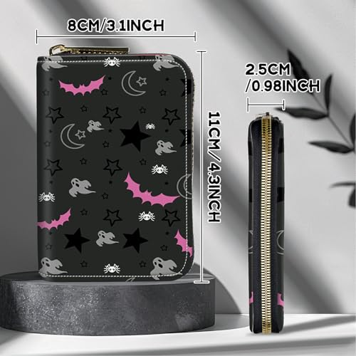 Image of Cute Credit Card Holder with Zipper, Gothic Skull Moon Stars Bat RFID-Blocking Card Case Small Wallet for Women Men, Multi-slot Card Organizer Case Travel Accordion Wallet