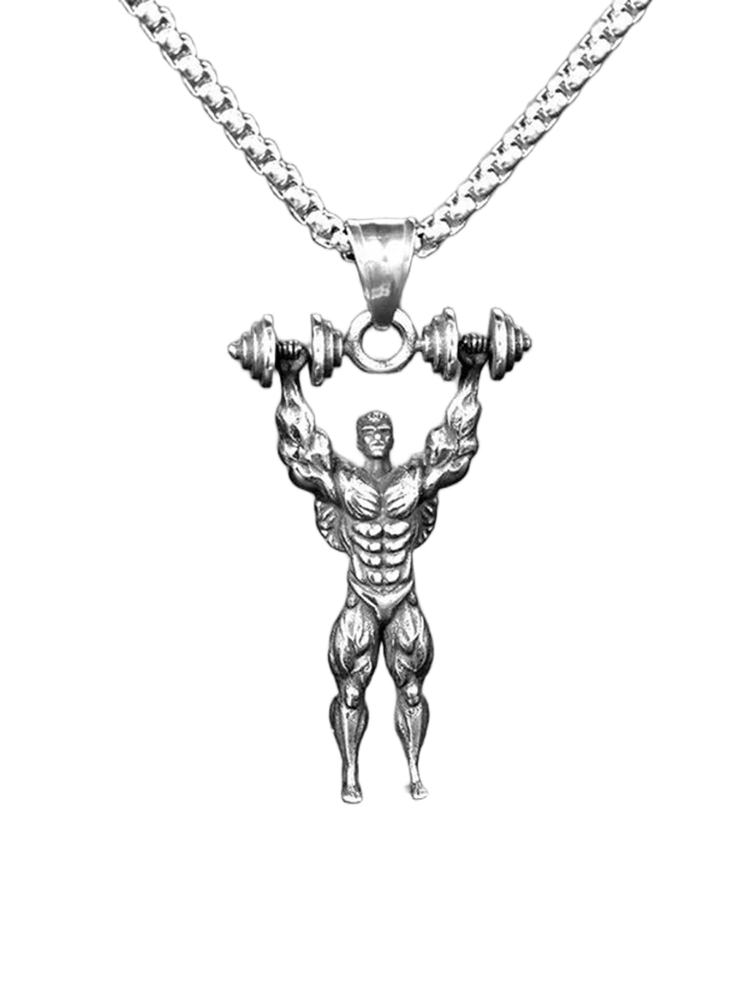 agarwalproduct Strong man dumbbell - men, muscle men sport, fitness gym jewelry stainless steel pendant|S- Box_Bodybuilder_PND-(N)-picture-50