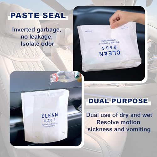 Image of 60 Pack Leakproof Disposable Car Garbage Bags, Stand Stick Dual-Use Car Trash Bags Disposable, Self-adhesive Large Capacity Garbage Bag for Car,Travel,Kitchen (60)