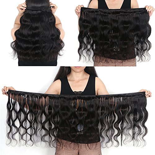 Brazilian Virgin Hair Body Wave Hair 4 Bundles, Unprocessed Remy Human Hair Extensions Natural Black (20 22 24 26)
