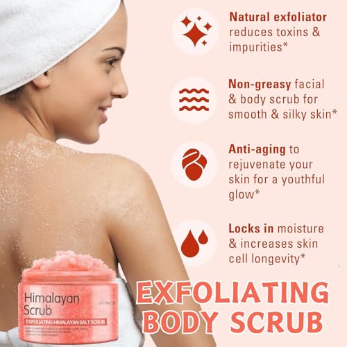 Himalayan Salt Body Scrub - Exfoliating Body Scrub with Jojoba Oil, Aloe Vera, Body Exfoliator Scrub for Smoothing & Deep Cleansing, Gentle Skin Exfoliator for Soft & Glowing Skin, 200g/7oz - Image 5