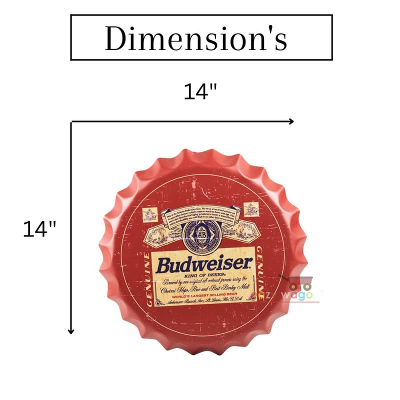 Image of EAZYWAGON Decorative Metal Bottle Caps Wall Sign Plates - 14X14 Inches - Budwe Beer Brand Sign Yellow | Metal Wall Hanging Bottle Cap for Home, Farmhouse, Bar & Cafe | Vintage & Retro Look Plaques