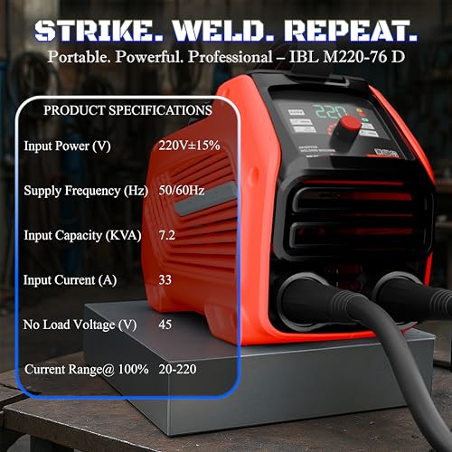 Image of iBELL IBL M220‑76D Inverter ARC Welding Machine 220A | IGBT Technology |PC+ABS Fiber‑Reinforced Body |Adjustable Hot Start,ARC Force & VRD | Anti‑Stick |1.0-4.0 mm Electrode Support|2‑Year Warranty