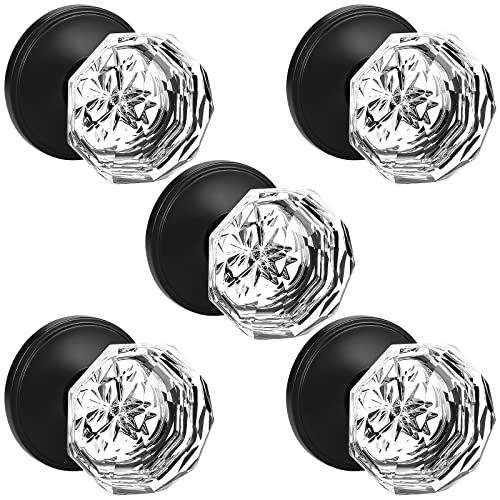 Orger 5 Pack Crystal Half Dummy Door Knobs, Individual Single Side Door Handle Without Lock For French Door/Balcony Pantry, Flat Black Rosette In Round Shape #TOP20