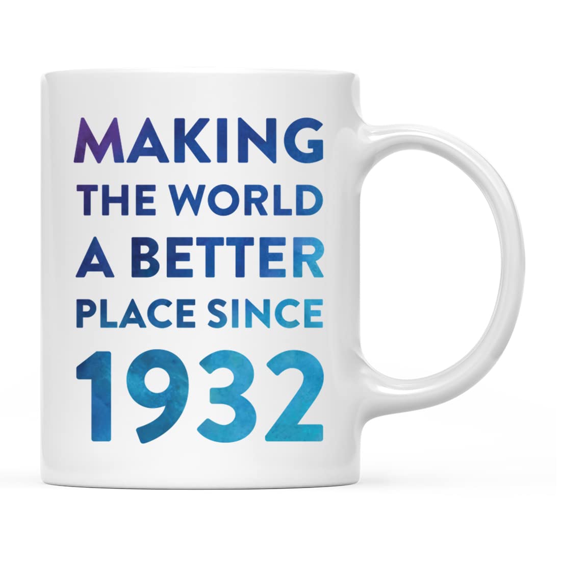 INKOLOGIE 11oz. Birthday Milestone Coffee Mug Gift, Making The World a Better Place Since 1932, Blue Watercolor, 1-Pack, 87th, 88th, 89th, 90th, Birthday, Anniversary