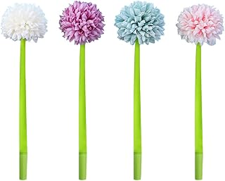 KAKASEA Paquete de 4 bolígrafos de gel con diseño de flores, color negro, recargables, de 0,5 mm, para estudiantes y adolescentes