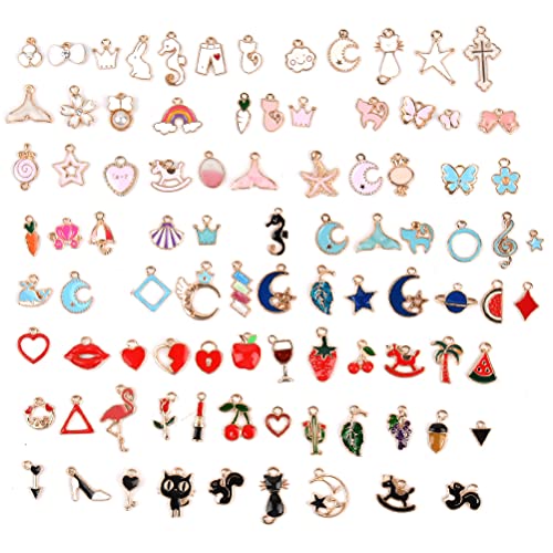 100Pcs Charms for Jewelry Making, BUYGOO Wholesale Bulk Assorted Gold-Plated Enamel Charms Earring Charms for DIY Necklace Bracelet Jewelry Making and Crafting