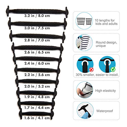 [Upgrade] Lonlam No Tie Shoelaces (Round Stretch Strings) Silicone Elastic Bungee Rubber Laceless Lazy Tieless Shoe Laces For Adults Kids Toddlers, Sneakers Athletic Running Boot Dress Shoes (Black) #TOP1