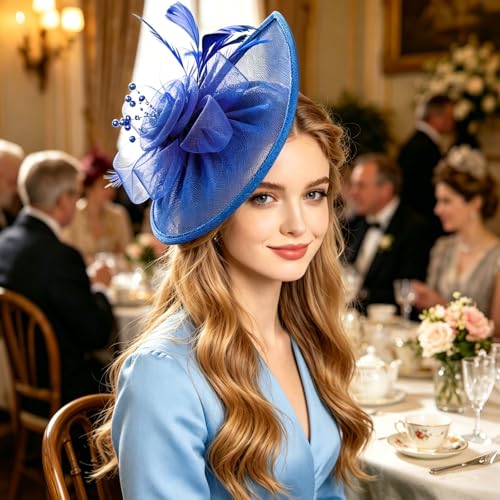 Image of DRESHOW Women Fascinator Hats Tea Party Hat Vintage Pillbox Hat Headband for Cocktail