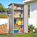 U-MAX Resin Outdoor Storage Cabinet Waterproof with Adjustable Shelves, Vertical Tall Plastic Storage Shed with Reinforced Floor, All Weather Sheds & Outdoor Storage Clearance with Base for Outside