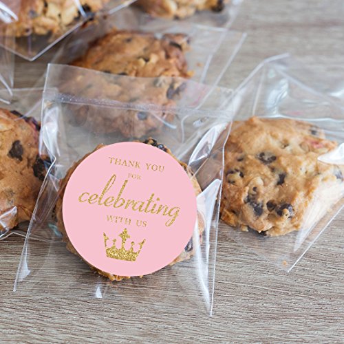 Magjuche Pink Little Princess Thank You Stickers, Gold Glitter Girl Baby Shower Or Birthday Party Crown Sticker Labels, 2 Inches, 40-Pack #TOP2