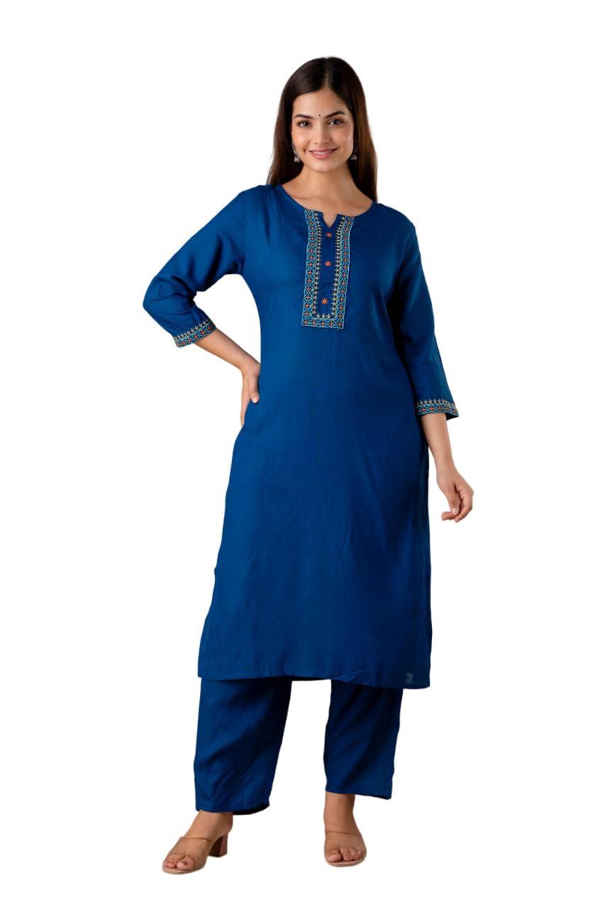 Chokhi BandhniRayon Solid Straight Kurta With Palazzo Set
