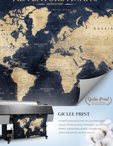 Image of IPIC - World Map Canvas Painting for Wall Decor, Pinnable World Map to Mark Travels, World Travel Map Print for Home, Office, Study, and RV, Ready to Hang