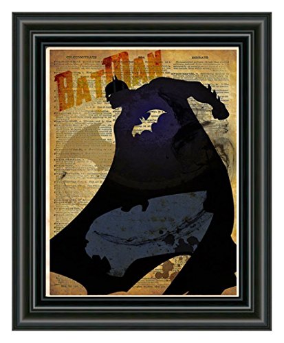 Bat Man art, splatter art, superhero decor,cool pop art, vintage dictionary art print
