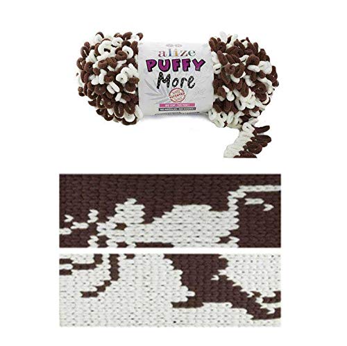 Gomitoli Alize Puffy More Color 6289 Beige Chiaro/nero, Filato Per Maglia Senza Ferri, 10 X 150g