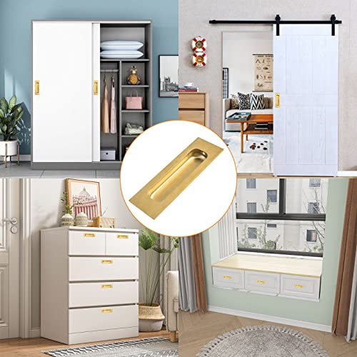 Image of MOROBOR 2pcs Rectangular Brushed Gold Flush Pulls Recessed Finger Pulls, 4.7 Inch Length Sliding Door Handles, Stainless Steel Cabinet Pulls for Wardrobe Drawer Pulls