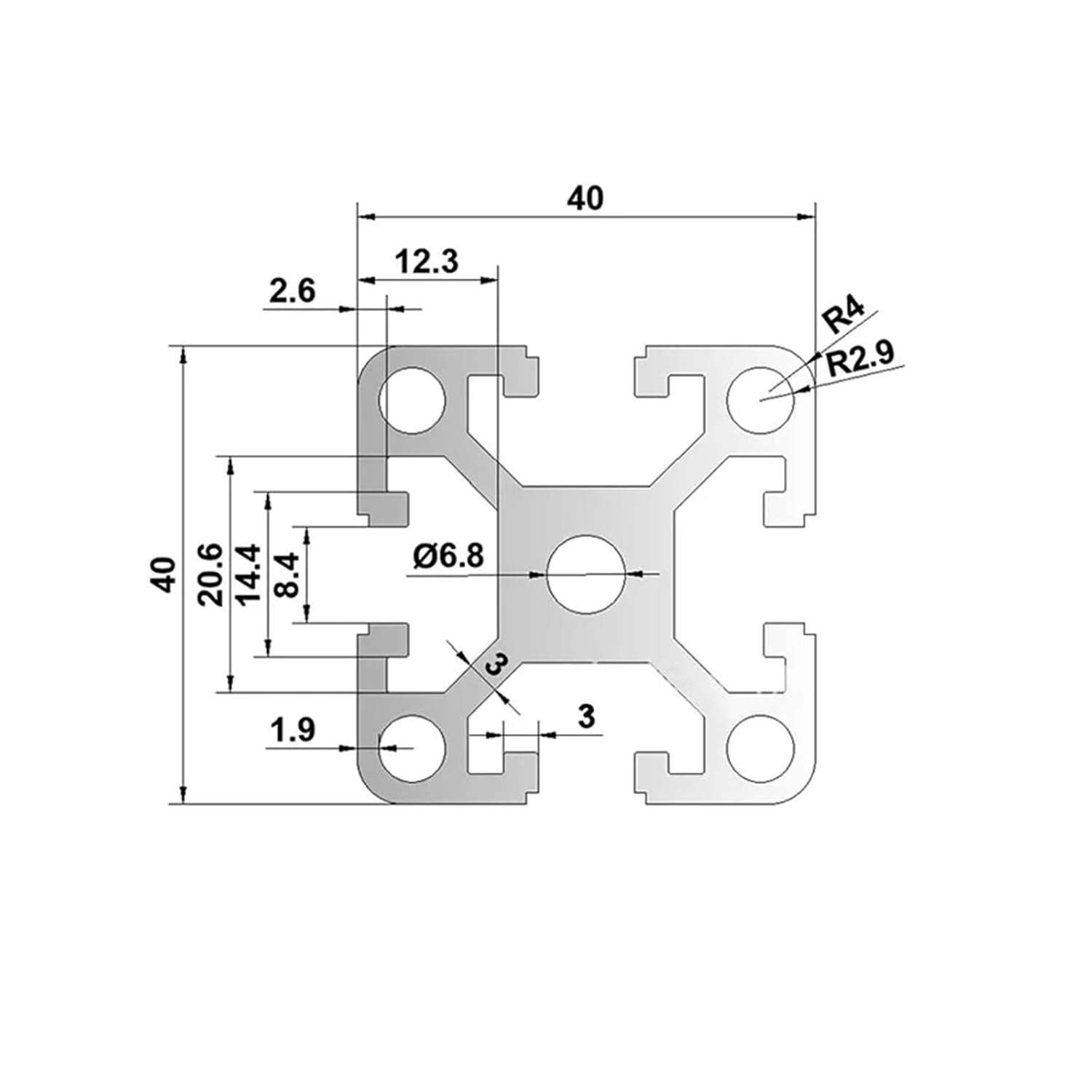 4040W T Slot Aluminum Extrusion Frame 100-1200mm(150mm)
