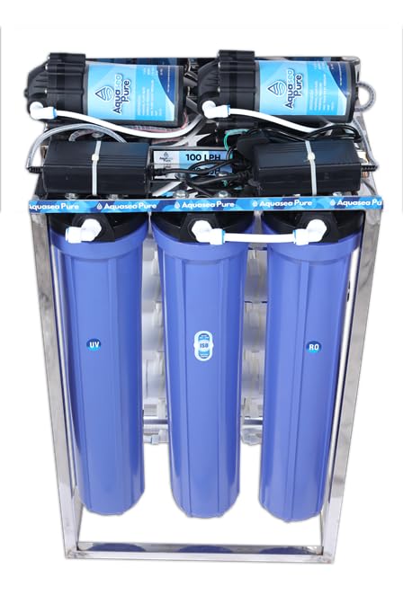 Image of 100 LPH Commercial RO + UV Water Purifier with Double Pump Purification and Fully Automatic Function, TDS Adjuster, Dust Protective Cover, Blue
