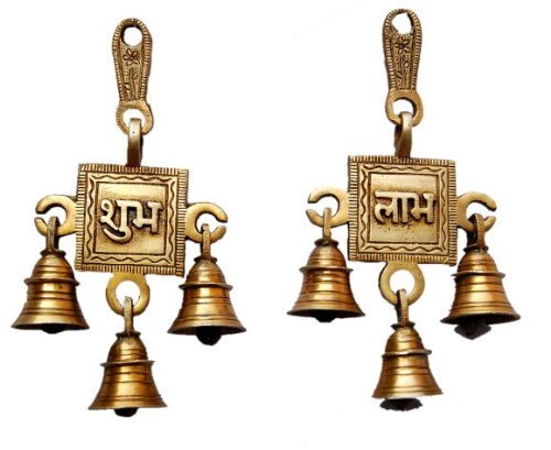 eCraftIndia Shubh Labh Brass Hanging Bells (8 cm x 2 cm x 15, Brown)