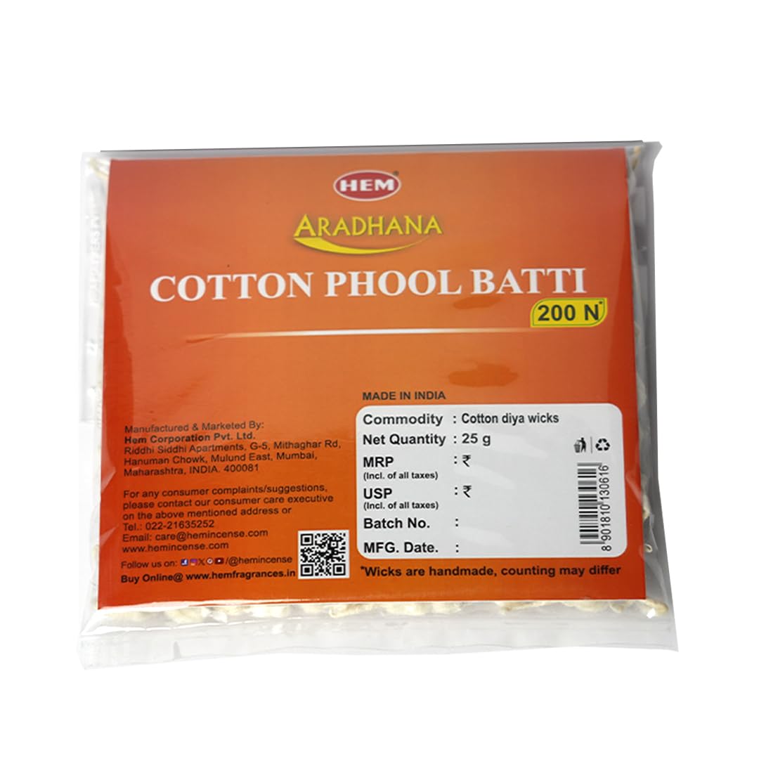 HEM Aradhana Phool Batti | Traditional Cotton Wicks for Pooja, Prayers, Rituals & Festivals | Perfect for Diya Lighting, Devotional Ceremonies & Temple Use Craftsmanship | 200 N-image-46