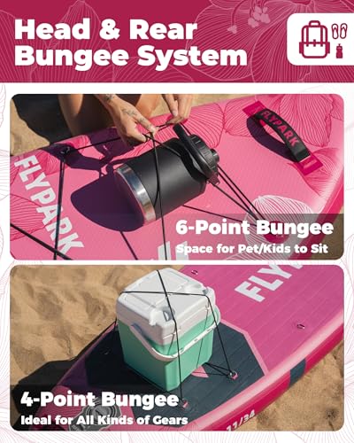 Image of Flypark 11'x34 Inflatable Paddle Boards, Extra Wide SUP for 420lbs /3Adults, Yoga Stand Up Paddle Board, 110L Backpack, 15 D-Rings, Shoulder Strap, US-Fin, 2-Action Pump