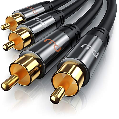 Primewire - RCA Cable 0.5m HQ Audio - 2RCA to 2RCA Male Stereo Audio Cable for Surround Sound Dolby Digital DTS - Metal Shell Casing Gold Plated for DJ Controller, Home Theater, HDTV