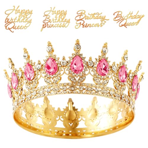 Corona vintage de cristal para mujer y niñas, princesa, reina, con 4 decoración de tarta de cumpleaños, tiara brillante, diadema, corona de cumpleaños para boda, cumpleaños, fiesta, decoración de