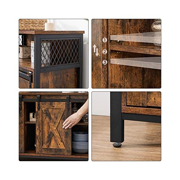 VASAGLE Dining Sideboard, Kitchen Cupboard, Storage Cabinet, Buffet Table with Sliding Barn Doors, Adjustable Shelf, Industrial, for Living Room, Rustic Brown and Black LSC092B01 - Image 7