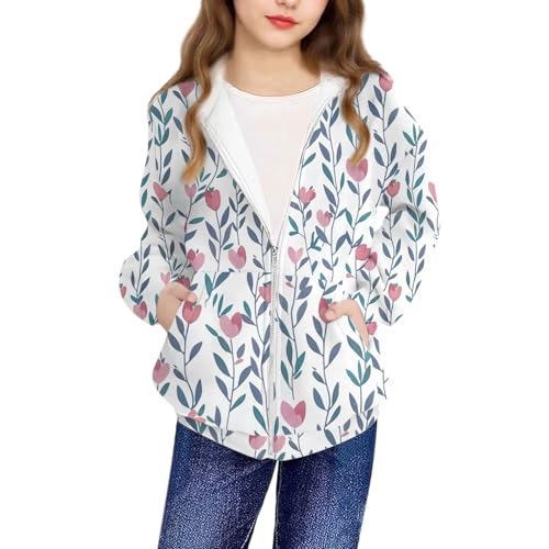 DDAPJ pyju Girls Zip Up Hoodies Cute Boho Print Hooded Sweatshirts Long Sleeve Jackets with Pockets Kids Clothes 4-12 Years