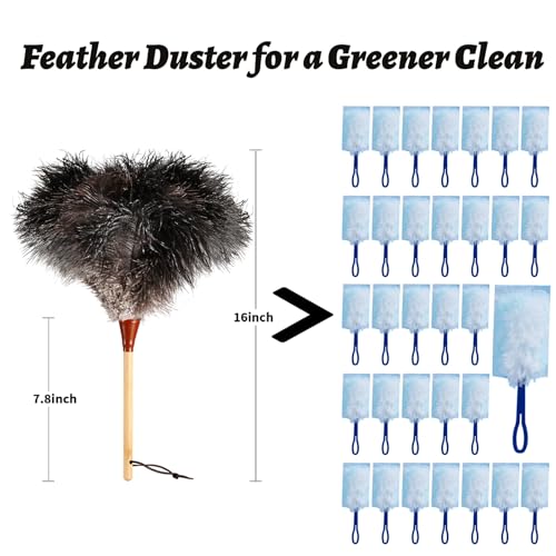 Image of 16inch Natural Good Ostrich Feather Duster with Bamboo Handle, Electrostatic Dust Remove for Ceiling,Fans,Bookshelves, Sofa, Windows, Fit for Home, Office and Cars