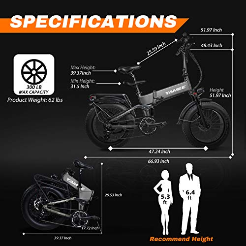 Yamee 48V 750W Electric Bike For Adults Folding Bike 14.5Ah Lithium Battery 20Inch 4.0 All Terrain Off-Road Fat Tire Electric Bike For Snow Bikes 8 Speed Shifter Ebike (Green) #TOP6