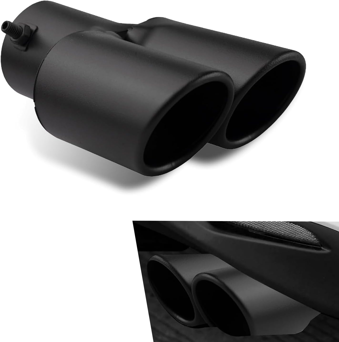 Car Dual Exhaust Tip, 2.5" Inlet Straight Stainless Steel Muffler Tailpipe, Polished Finish Exhaust Slant Cut Tip, Bolt On Design, Universal for Most Cars (Black)