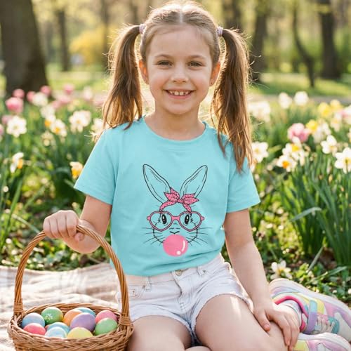 Image of CM C&M WODRO Kids Girl Easter Shirt Cute Bunny Glasses T-Shirt Short Sleeve Funny Happy Easter Rabbit Graphic Tees Tops
