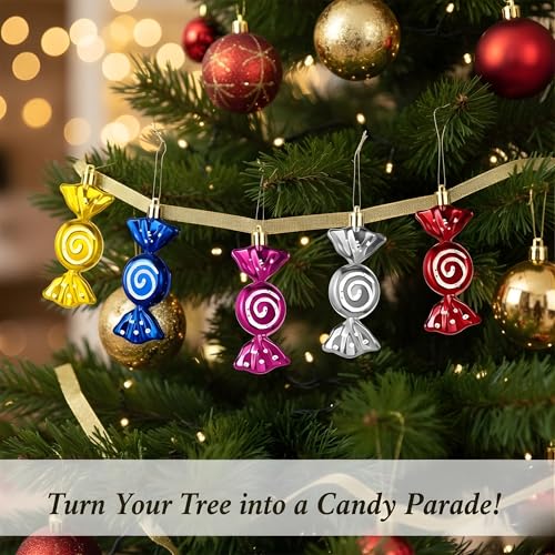 Image of Crackles Christmas Candy Hanging Ornaments (Set of 6) | Multicolor Decorative Candies for Christmas Tree & Home Decor | Festive Hanging Decoration for Party & Celebration