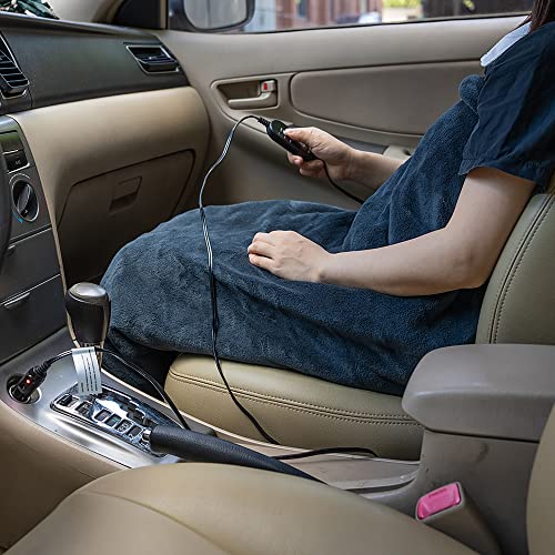 Image of Electric Car Heating Blanket Plush 3 Heat Settings, Auto Shutoff, Washable, 55 X 40, Plugs into Cars 12v and Truc's 24v Outlet, Great for Cold Weather, Tailgating, Emergency Kits, Charcoal