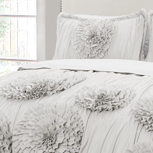 Image of Lush Decor Serena Comforter Set, 3 Piece Set, King, Light Gray - Cute Comforter - King Bedding Set - Gray Comforter King Size - Coquette Decor